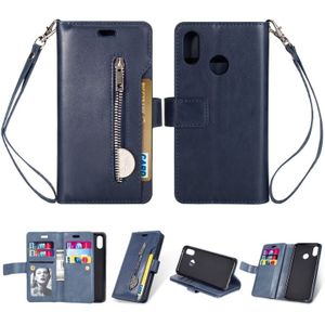 For Huawei P20 lite / Nova 3e Multifunctional Zipper Horizontal Flip Leather Case with Holder & Wallet & 9 Card Slots & Lanyard(Blue)