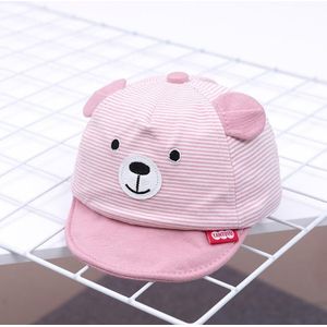 MZ7230 Bear Striped Pattern Soft Brim Caps Baby Cartoon Cotton Hats  Size: 46cm Adjustable(Pink)