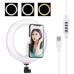 PULUZ 7.9 inch 20cm USB 3 Modes Dimmable Dual Color Temperature LED Curved Light Ring Vlogging Selfie Photography Video Lights with Phone Clamp(Pink)