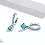 S925 Sterling Silver Rhombus Turquoise Women Oorbellen