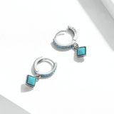 S925 Sterling Silver Rhombus Turquoise Women Oorbellen