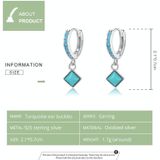 S925 Sterling Silver Rhombus Turquoise Women Oorbellen