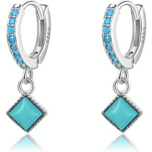 S925 Sterling Silver Rhombus Turquoise Women Oorbellen