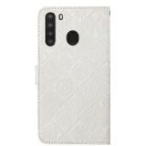 For Samsung Galaxy A21 Ethnic Style Embossed Pattern Horizontal Flip Leather Case with Holder & Card Slots & Wallet & Lanyard(White)