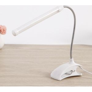 XL-013 USB Clip Leren Oogzorg Bureaulamp LED Plastic Basis Lange Buis Bedlampje (Wit)