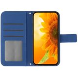 Voor Samsung Galaxy S21 Ultra 5G Skin Feel Sun Flower Pattern Flip Leather Phone Case met Lanyard (Donkerblauw)
