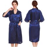 Imitatie Zijde Pure Kleur Sexy V-hals Nachtjapon Sling Rok 2 in 1 Kit  Maat: L (Donkerblauw)