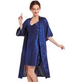 Imitatie Zijde Pure Kleur Sexy V-hals Nachtjapon Sling Rok 2 in 1 Kit  Maat: L (Donkerblauw)