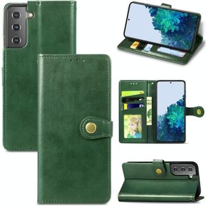 For Samsung Galaxy S21 Plus 5G Retro Solid Color Leather Buckle Phone Case with Lanyard & Photo Frame & Card Slot & Wallet & Stand Function(Green)