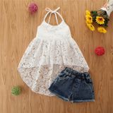 Girls Sling Sleeveless Top Skirt Shorts Two-piece Suit (Color:White Size:120)