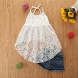 Girls Sling Sleeveless Top Skirt Shorts Two-piece Suit (Color:White Size:120)