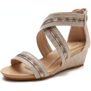 Dames Zomer Slope Heel Sandalen Anti-Slip Open-Toed Roman Style Schoenen  Maat: 36 (Abrikoos)