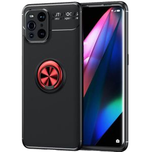 For OPPO Find X3 Metal Ring Holder 360 Degree Rotating TPU Case(Black+Red)
