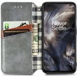 For One Plus Nord Cubic Grid Pressed Horizontal Flip Magnetic PU Leather Case with Holder & Card Slots & Wallet(Grey)