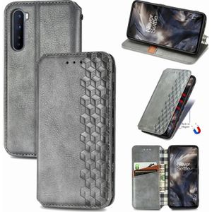 For One Plus Nord Cubic Grid Pressed Horizontal Flip Magnetic PU Leather Case with Holder & Card Slots & Wallet(Grey)