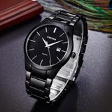 CURREN 8106 Fashion Business Calendar Waterproof Full Steel Quartz Watch(black case black face)