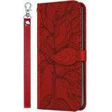 For Samsung Galaxy A52 5G Life of Tree Embossing Pattern Horizontal Flip Leather Case with Holder & Card Slot & Wallet & Photo Frame & Lanyard(Red)