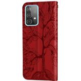 For Samsung Galaxy A52 5G Life of Tree Embossing Pattern Horizontal Flip Leather Case with Holder & Card Slot & Wallet & Photo Frame & Lanyard(Red)