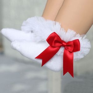 3 Pairs Bow Lace Socks Baby Cotton Ankle Socks  Size:S(White Socks Red Bow)