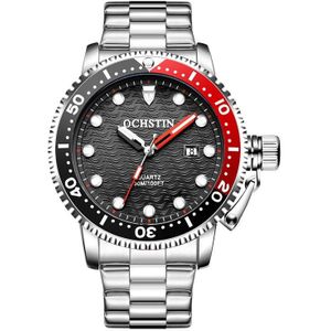 OCHSTIN 7003A multifunctioneel quartz waterdicht lichtgevend stalen band herenhorloge (zilver + zwart)