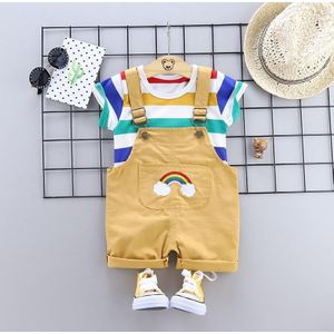 Summer Two-piece Baby Suspenders Suit Striped Short-sleeved Summer Dress (Color:Yellow Size:100)