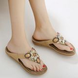 Ladies Summer Bohemian Sandals Seaside Retro Beaded Shell Slippers  Size: 41(Apricot)