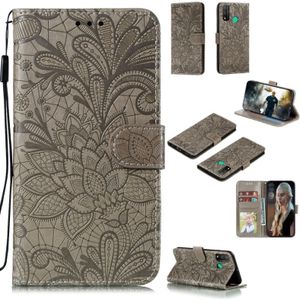 For Huawei P Smart 2020 Lace Flower Embossing Pattern Horizontal Flip Leather Case  with Holder & Card Slots & Wallet & Photo Frame & Lanyard(Grey)