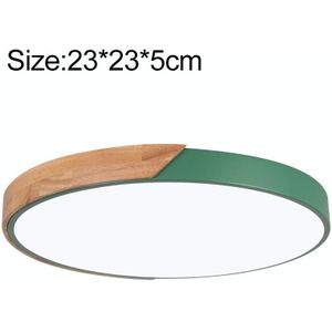 Wood Macaron LED Round Ceiling Lamp  3-Colors Light  Size:23cm(Green)