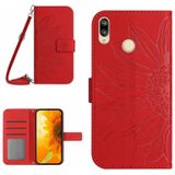Voor Huawei P20 Lite Skin Feel Sun Flower Pattern Flip Leather Phone Case met Lanyard (Rood)