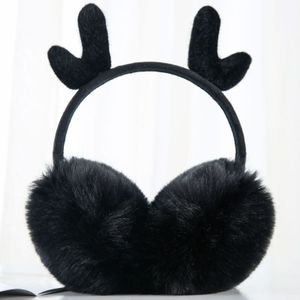 Antler Plush Earmuffs Winter Warm Fashion Retractable Ear Warmer One Size(Black)