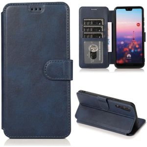 For Huawei P20 Pro Calf Texture Magnetic Buckle Horizontal Flip Leather Case with Holder & Card Slots & Wallet & Photo Frame(Blue)