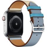 Two Color Single Loop Leather Wrist Strap Watchband for Apple Watch Series 3 & 2 & 1 42mm  Color:Grey Blue+Pink White+Ice Blue