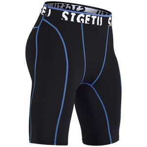 SIGETU Elastic Tight-fitting Five-speed Dry Pants for Men(Color:Black Blue Size:M)