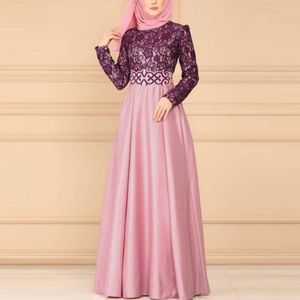Kant Stiksels retro grote swing jurk etnische stijl met lange mouwen slanke jurk  maat: l (roze)