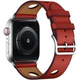 For Apple Watch Series 5 & 4 40mm / 3 & 2 & 1 38mm Leather Three Holes Replacement Strap Watchband(Red)