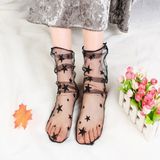 3 Pairs Lace Socks Fishnet Embroidered High Fish Women Net Socks Ankle Short Socks Ruffle Sexy(Star)