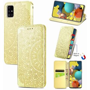 For Samsung Galaxy A71 5G Blooming Mandala Embossed Pattern Magnetic Horizontal Flip Leather Case with Holder & Card Slots & Wallet(Yellow)