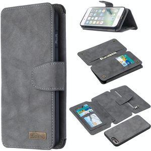 Detachable Frosted Magnetic Horizontal Flip Leather Case with Card Slots & Holder & Zipper Wallet & Photo Frame For iPhone 8 Plus / 7 Plus(Grey)