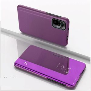 For Xiaomi Redmi Note 10 5G Plated Mirror Horizontal Flip Leather Case with Holder(Purple)