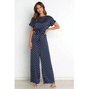 Batwing mouw stropdas taille dot print jumpsuit voor dames (kleur: marineblauw maat: m)