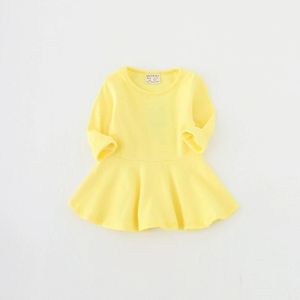 Girls Ruffled Long Sleeve Dress (Color:Bright Yellow Size:80)