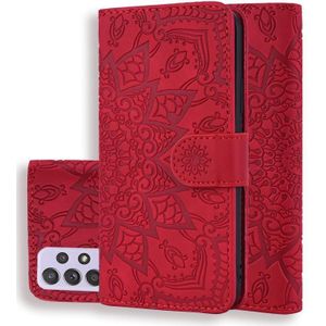 Embossed Sunflower Pattern Horizontal Flip PU Leather Case with Holder & Card Slots & Wallet & Lanyard For Samsung Galaxy A52 5G(Red)