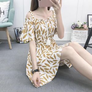 Women Strapless Short-sleeved Forest Dress (Color:2 Size:S)