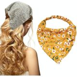 5 PCS Floral Elastic Band Turban Women Thin Floral Cloth Headscarf  Triangle Scarf(Big Floral Yellow)