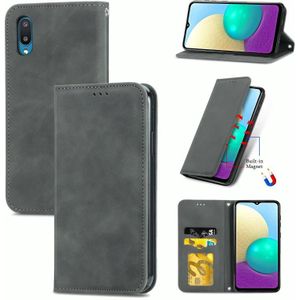 For Samsung Galaxy A02 Retro Skin Feel Business Magnetic Horizontal Flip Leather Case with Holder & Card Slots & Wallet & Photo Frame(Grey)