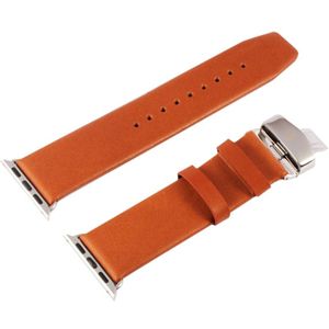 Kakapi for Apple Watch 38mm Subtle Texture Double Buckle Genuine Leather Watchband with Connector(Brown)