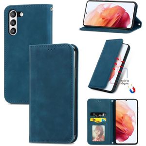 For Samsung Galaxy S21 FE Retro Skin Feel Business Magnetic Horizontal Flip Leather Case With Holder & Card Slots & Wallet & Photo Frame(Blue)
