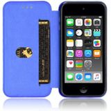 For iPod Touch 5 / 6 / 7 Carbon Fiber Texture Magnetic Horizontal Flip TPU + PC + PU Leather Case with Card Slot(Blue)