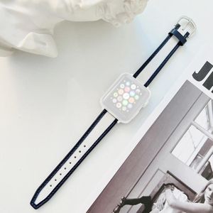 Knitting Leather Edge Sealing D-Type Strap For Apple Watch Series 7 45mm / 6&SE&5&4 44mm / 3&2&1 42mm(White+Blue)