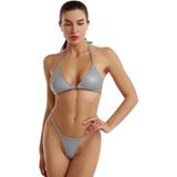 Polyester Solid Color Reflective Bikini Strappy Split Swimsuit for Ladies (Color:Grey Size:XS)